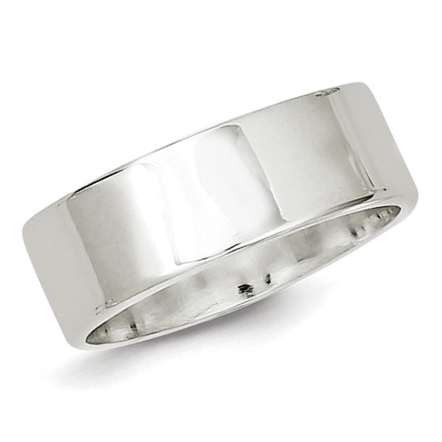 Ladies or Mens Comfort Fit 7mm Flat Wedding Band Ring in Sterling Silver Image 1
