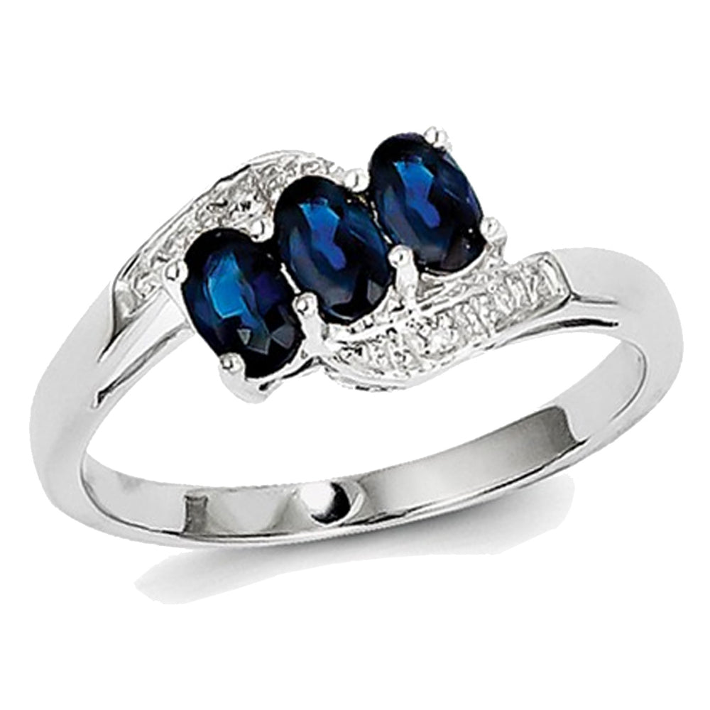 1.00 Carat (ctw) Three-Stone Natural Blue Sapphire Ring in Sterling Silver Image 4