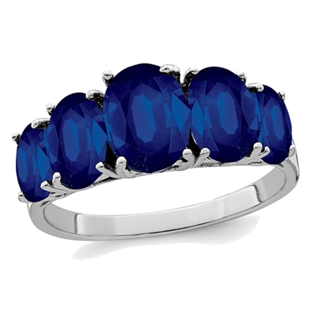 4.75 Carat (ctw) Five Stone Lab-Created with Natural Blue Sapphire Ring in Sterling Silver Image 1