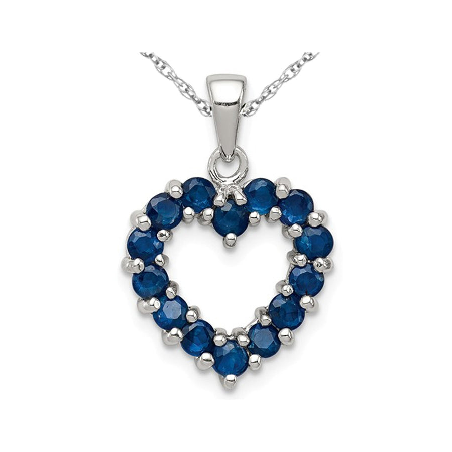 1.00 Carat (ctw) Blue Sapphire Heart Pendant Necklace in Sterling Silver with Chain Image 1