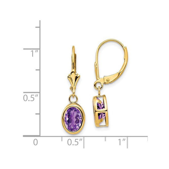 2.1 Carat (ctw) Oval Amethyst Dangle Drop Leverback Earrings in 14K Yellow Gold Image 2