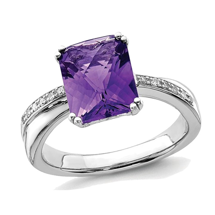 3.30 Carat (ctw) Amethyst Ring in Polished Sterling Silver Image 4