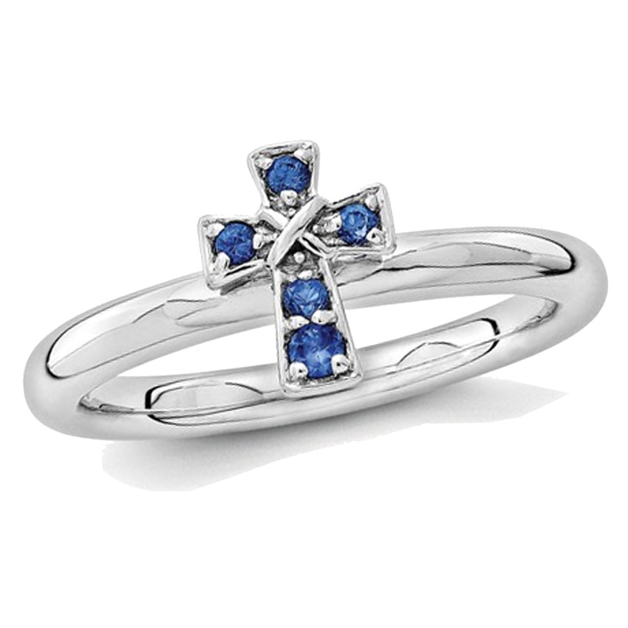 1/8 Carat (ctw) Lab-Created Sapphire Cross Ring in Sterling Silver Image 1