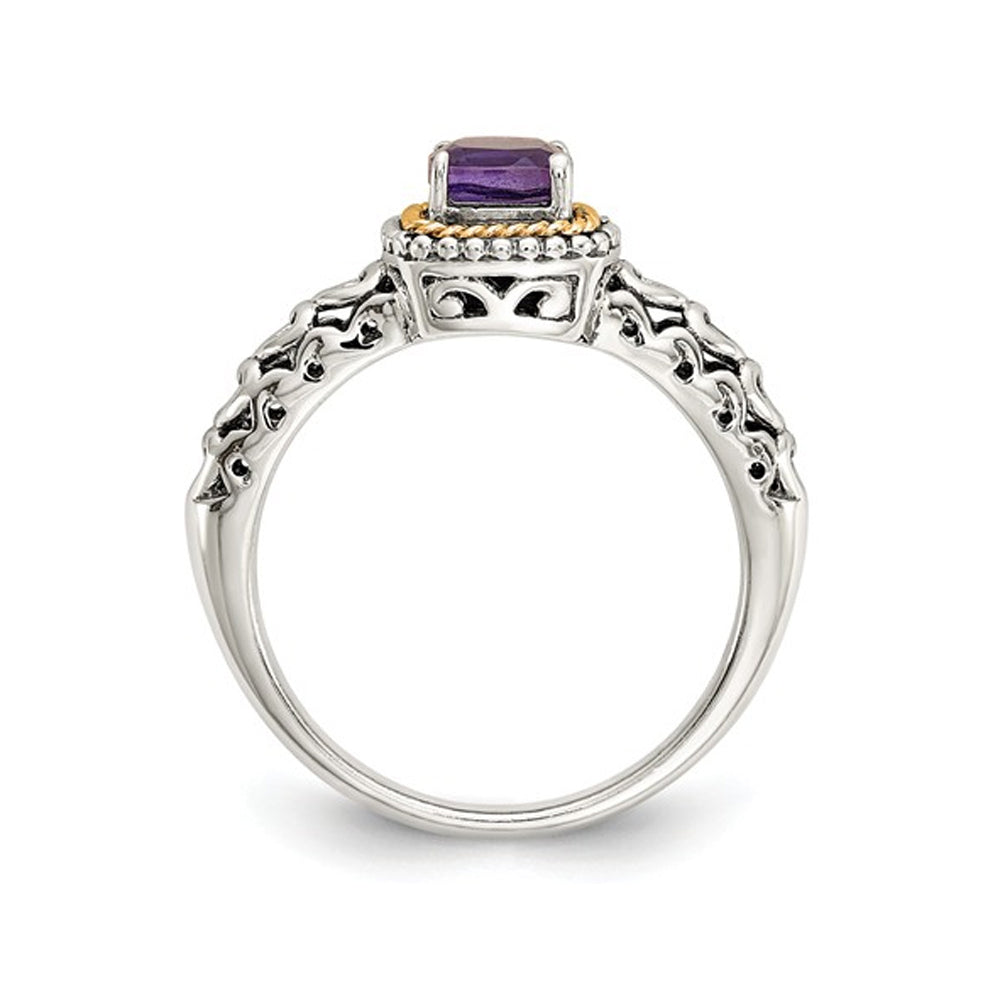5mm Natural Amethyst Ring in Sterling Silver with 14K Gold Accents Image 4