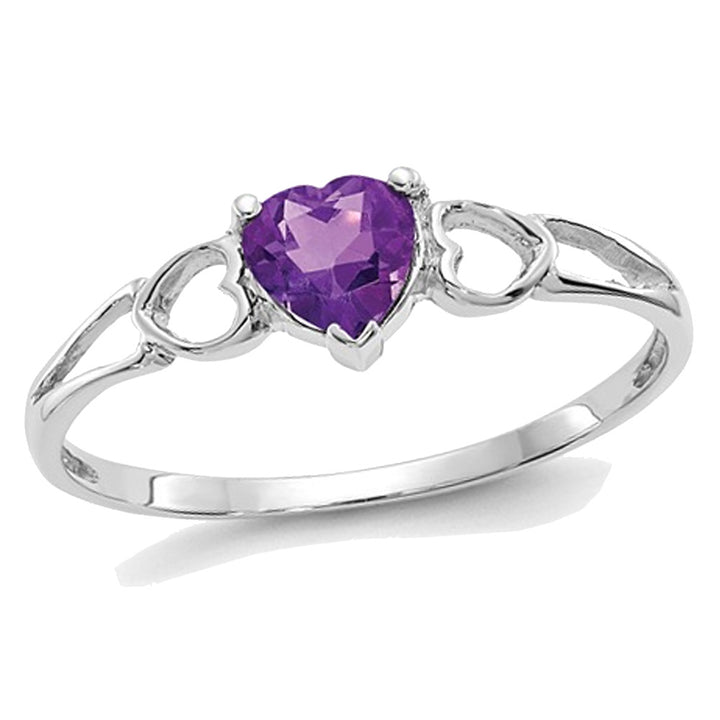 2/5 Carat (ctw) Amethyst Heart Promise Ring in 10K White Gold Image 1