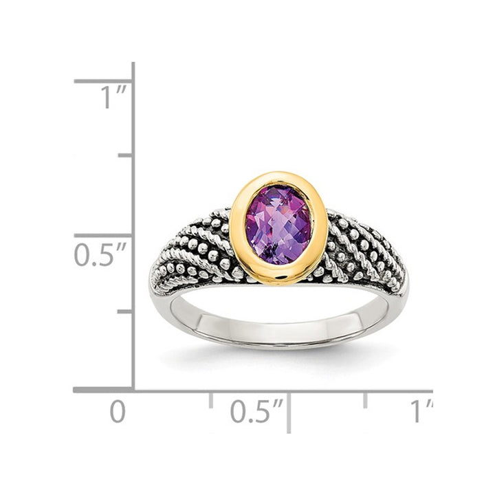 4/5 Carat (ctw) Natural Amethyst Ring in Sterling Silver with 14K Gold Accents Image 3