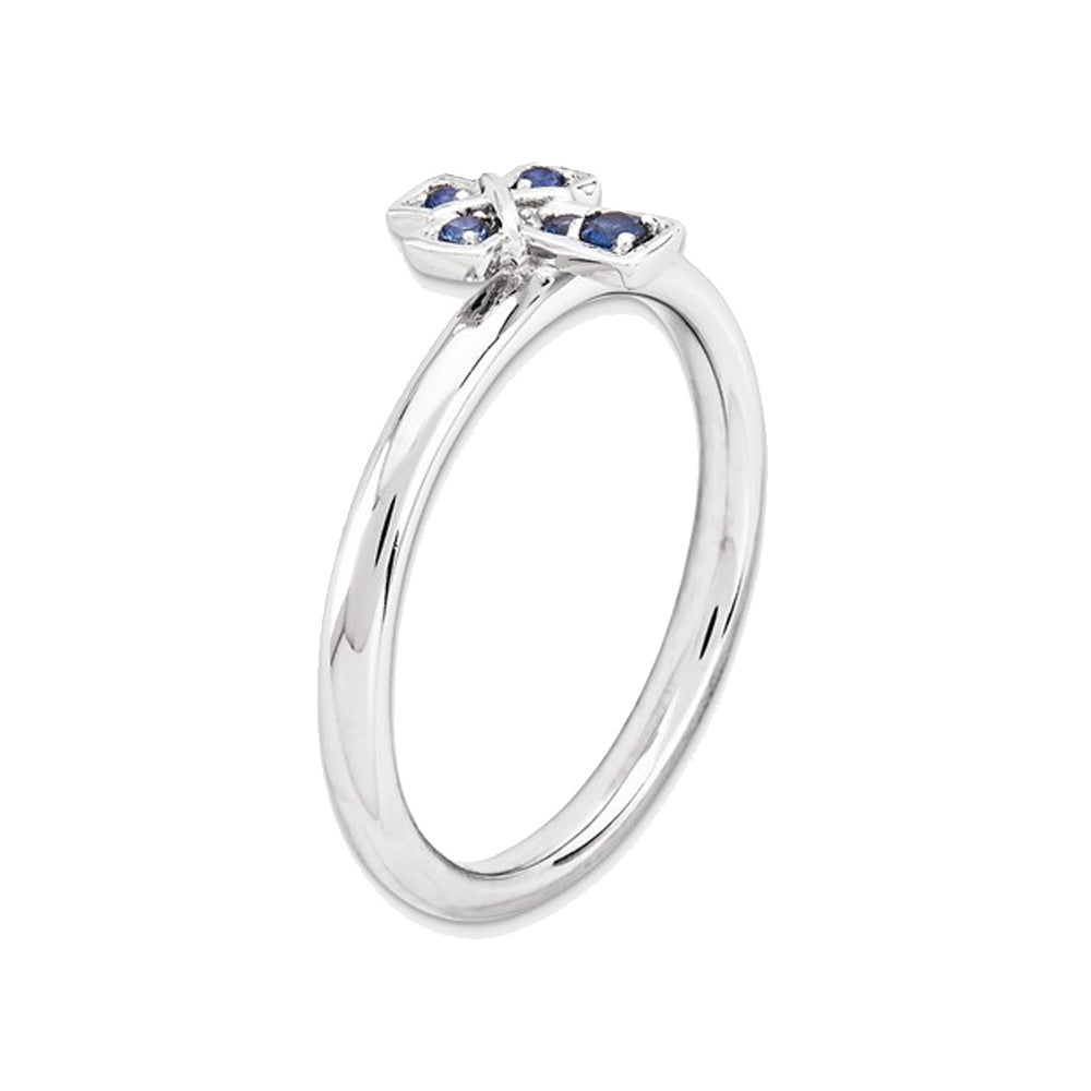 1/8 Carat (ctw) Lab-Created Sapphire Cross Ring in Sterling Silver Image 2