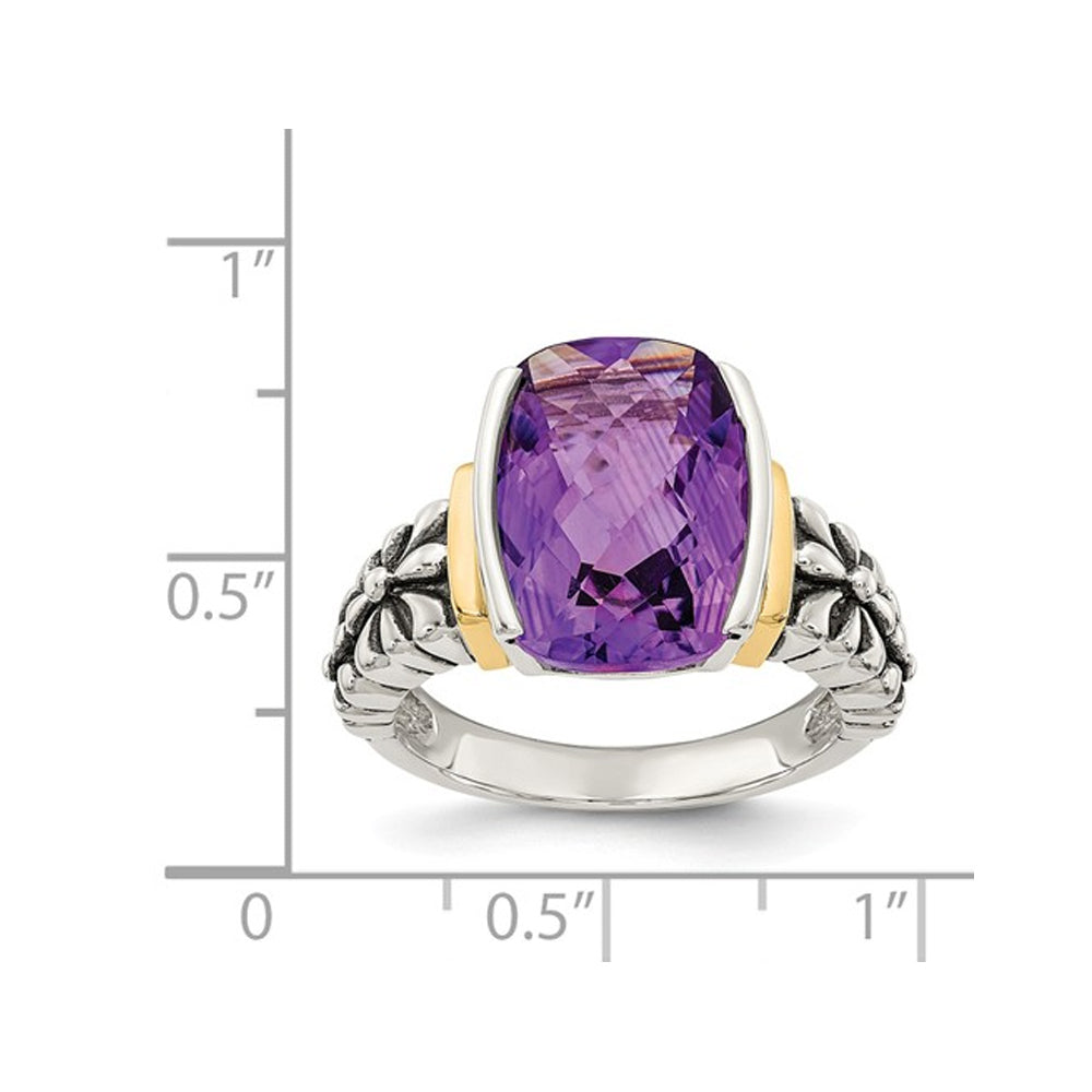 5.20 Carat (ctw) Natural Amethyst Ring in Sterling Silver with 14K Gold Accents Image 3