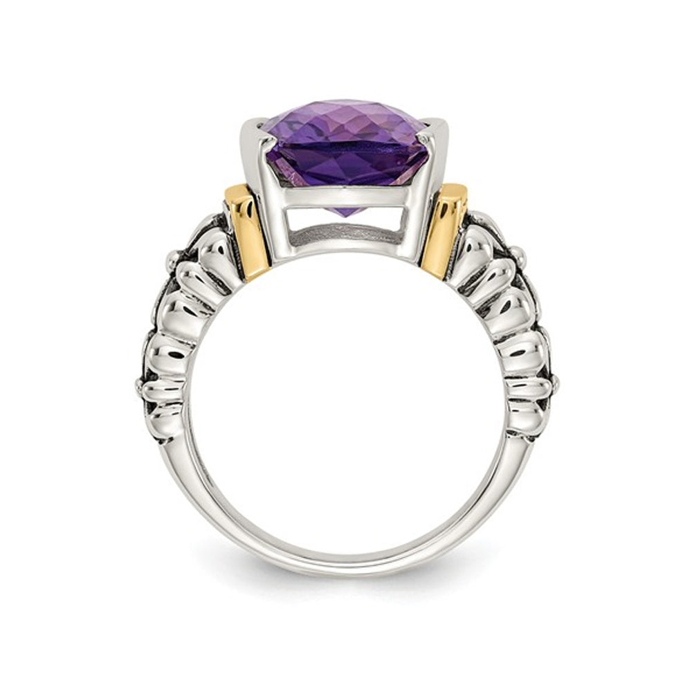 5.20 Carat (ctw) Natural Amethyst Ring in Sterling Silver with 14K Gold Accents Image 4