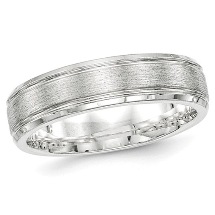 Mens Brushed Sterling Silver Rhodium Plated 6mm Band Ring Image 1