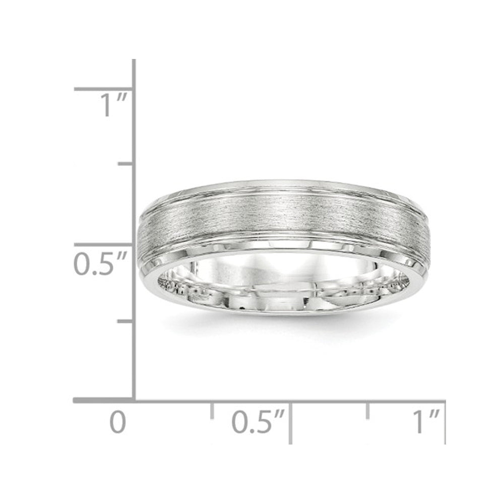 Mens Brushed Sterling Silver Rhodium Plated 6mm Band Ring Image 2