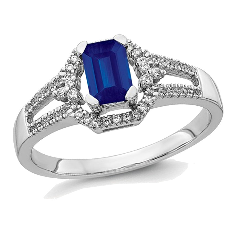 1/2 Carat (ctw) Natural Blue Sapphire Ring in 14K White Gold with Diamonds 1/6 Carat (ctw) Image 1