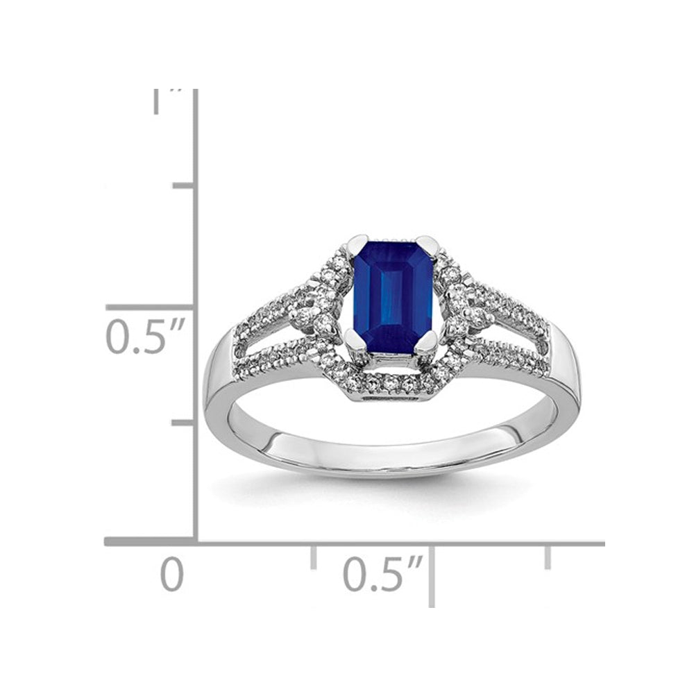 1/2 Carat (ctw) Natural Blue Sapphire Ring in 14K White Gold with Diamonds 1/6 Carat (ctw) Image 2