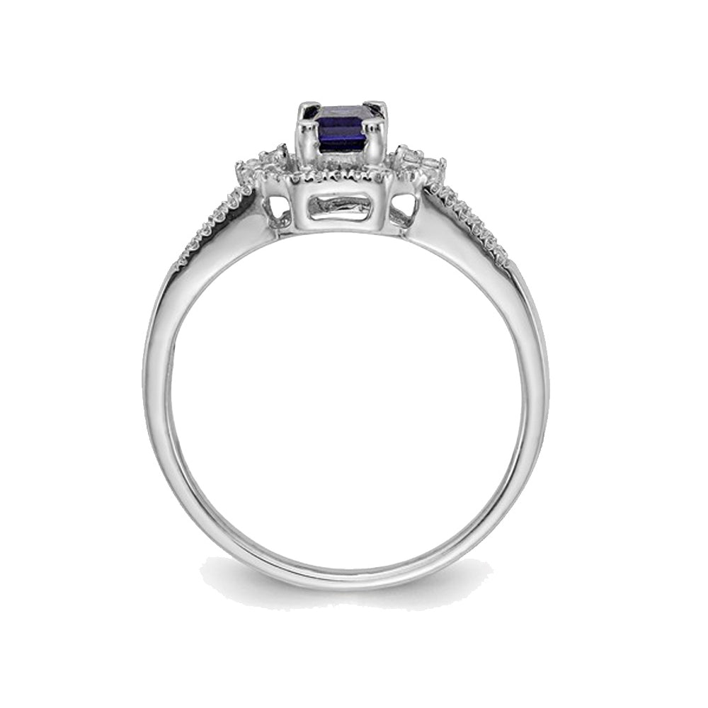 1/2 Carat (ctw) Natural Blue Sapphire Ring in 14K White Gold with Diamonds 1/6 Carat (ctw) Image 3