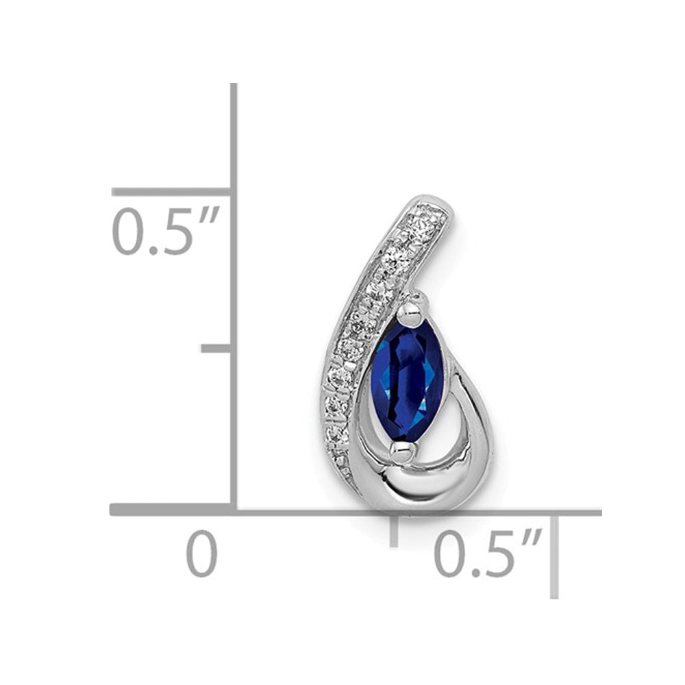 1/4 Carat (ctw) Natural Blue Sapphire Drop Pendant Necklace in 14K White Gold with Chain Image 4