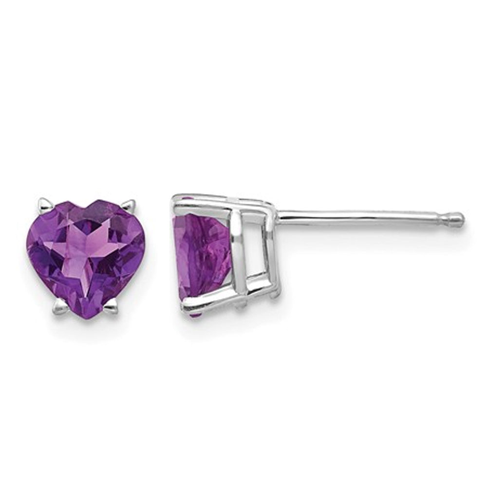 14K White Gold 6mm Solitaire Amethyst Heart Earrings 1.35 Carat (ctw) Image 1