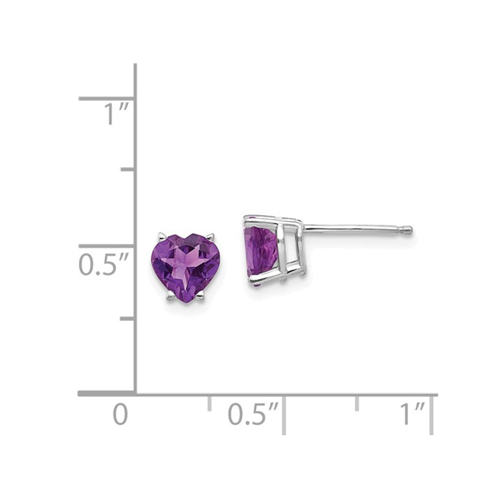 14K White Gold 6mm Solitaire Amethyst Heart Earrings 1.35 Carat (ctw) Image 2