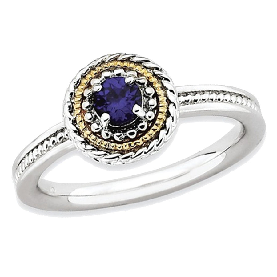 1/3 Carat (ctw) Lab Created Blue Sapphire Ring in Sterling Silver with 14K Gold Accents Image 1