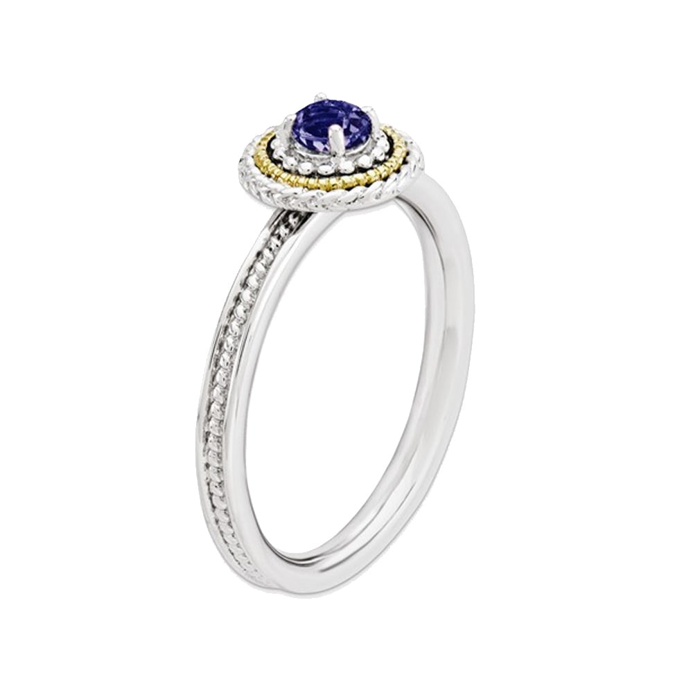 1/3 Carat (ctw) Lab Created Blue Sapphire Ring in Sterling Silver with 14K Gold Accents Image 2