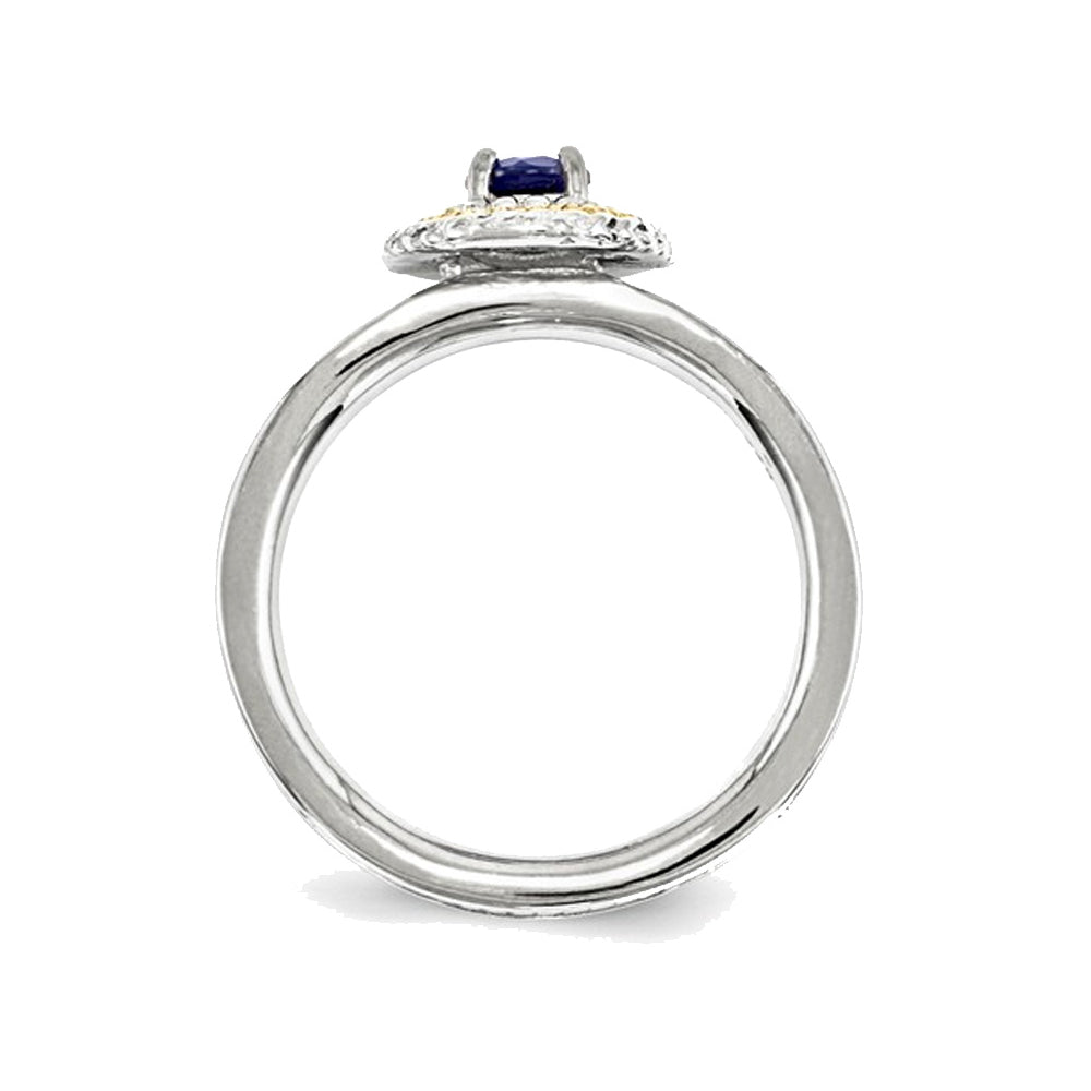 1/3 Carat (ctw) Lab Created Blue Sapphire Ring in Sterling Silver with 14K Gold Accents Image 3