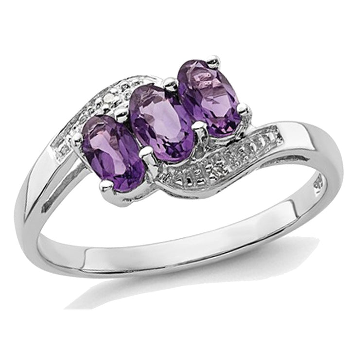 1/2 Carat (ctw) Natural Amethyst Three Stone Ring in Sterling Silver Image 1