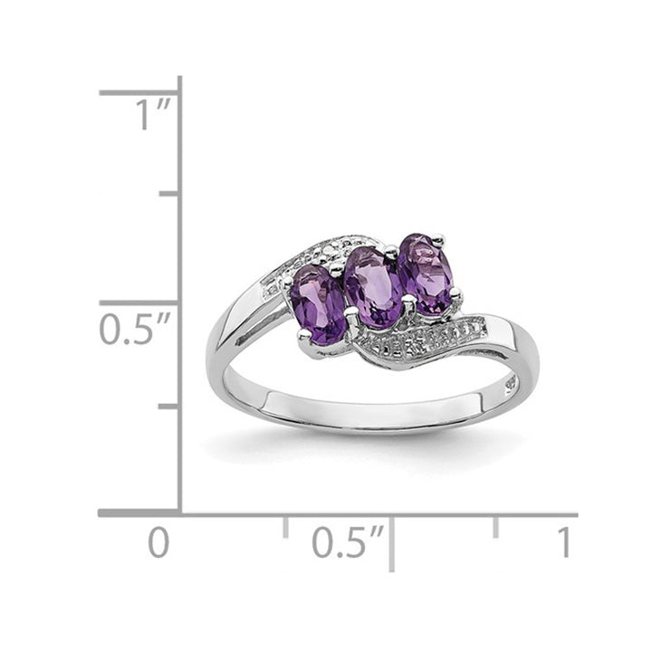 1/2 Carat (ctw) Natural Amethyst Three Stone Ring in Sterling Silver Image 2