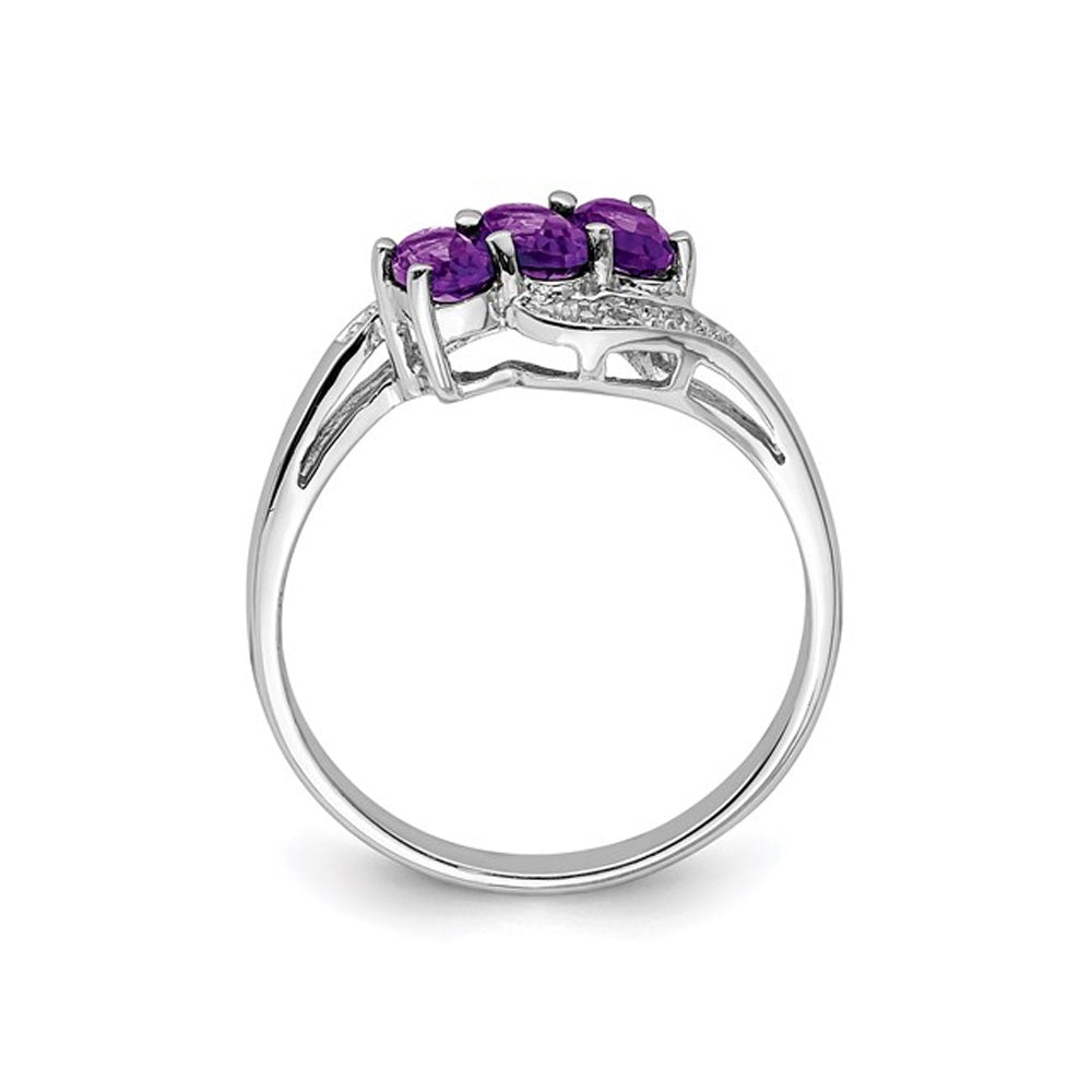 1/2 Carat (ctw) Natural Amethyst Three Stone Ring in Sterling Silver Image 3