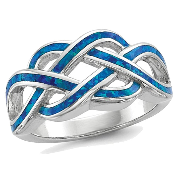 Lab-Created Blue Opal Inlay Knot Ring in Sterling Silver Image 1