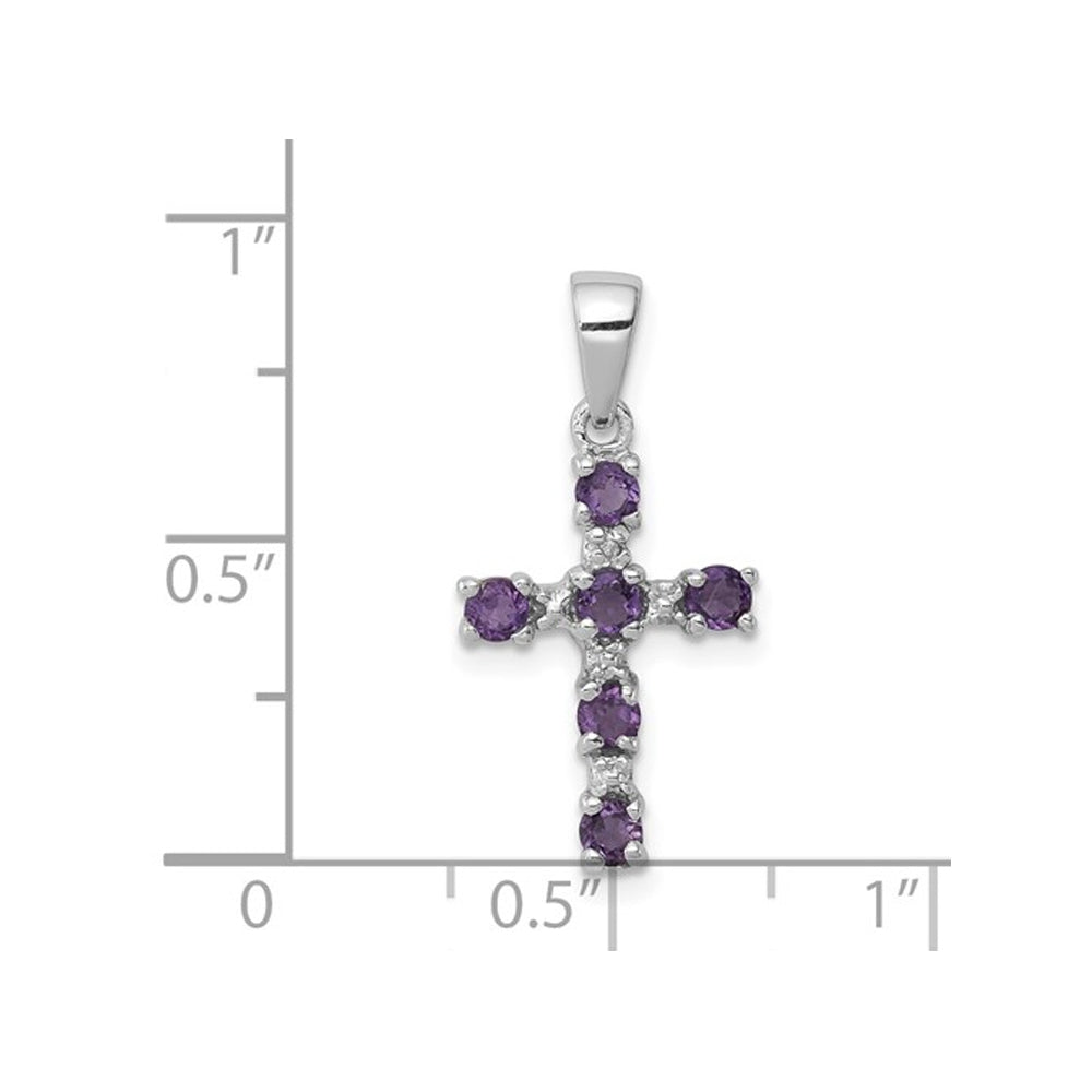 1/3 Carat (ctw) Amethyst Cross Pendant Necklace in Sterling Silver with Chain Image 2