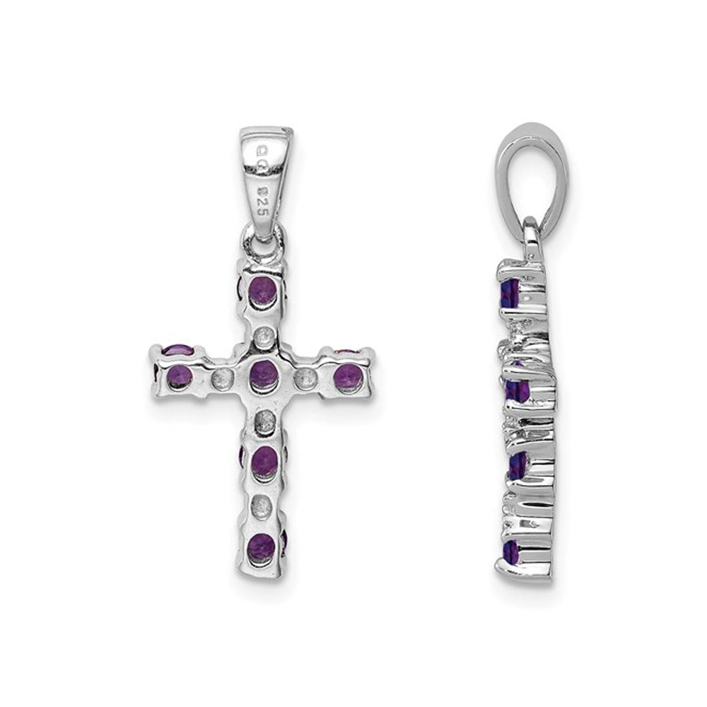 1/3 Carat (ctw) Amethyst Cross Pendant Necklace in Sterling Silver with Chain Image 3