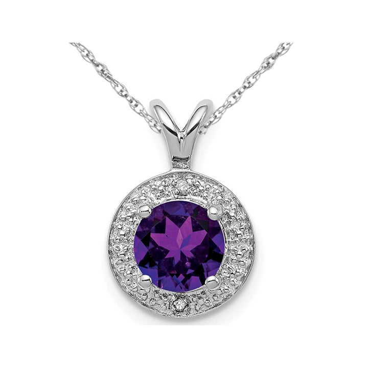 3/4 Carat (ctw) Natural Amethyst Halo Pendant Necklace in Sterling Silver with Chain Image 1