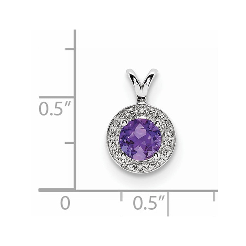 3/4 Carat (ctw) Natural Amethyst Halo Pendant Necklace in Sterling Silver with Chain Image 2