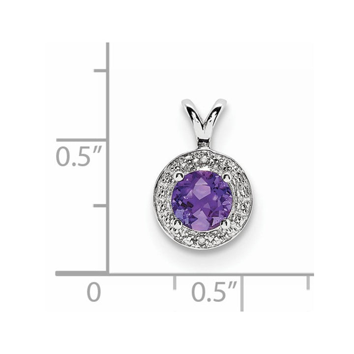 3/4 Carat (ctw) Natural Amethyst Halo Pendant Necklace in Sterling Silver with Chain Image 2