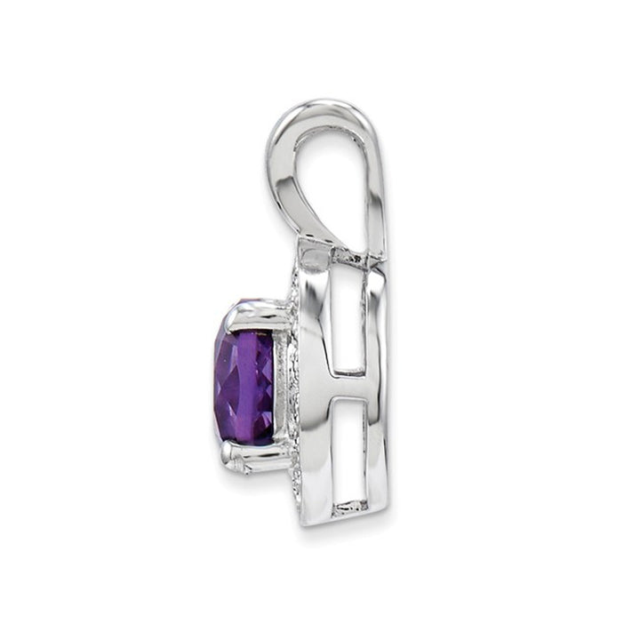 3/4 Carat (ctw) Natural Amethyst Halo Pendant Necklace in Sterling Silver with Chain Image 3