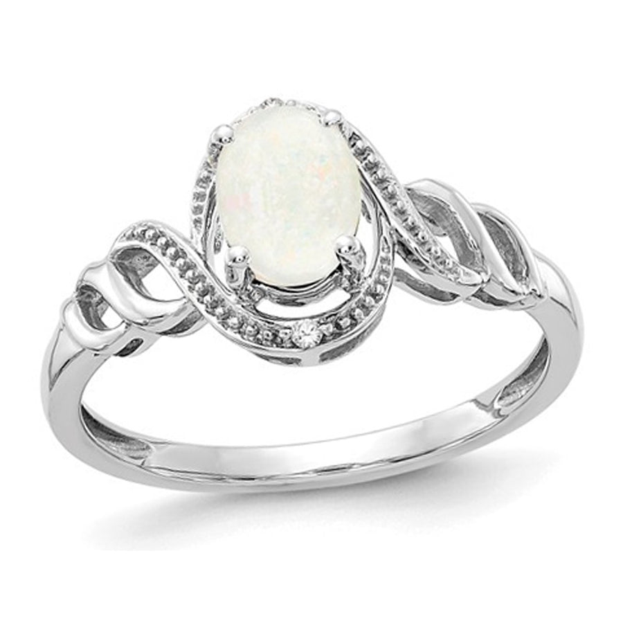1/4 Carat (ctw) Natural Opal Ring in 10K White Gold Image 1