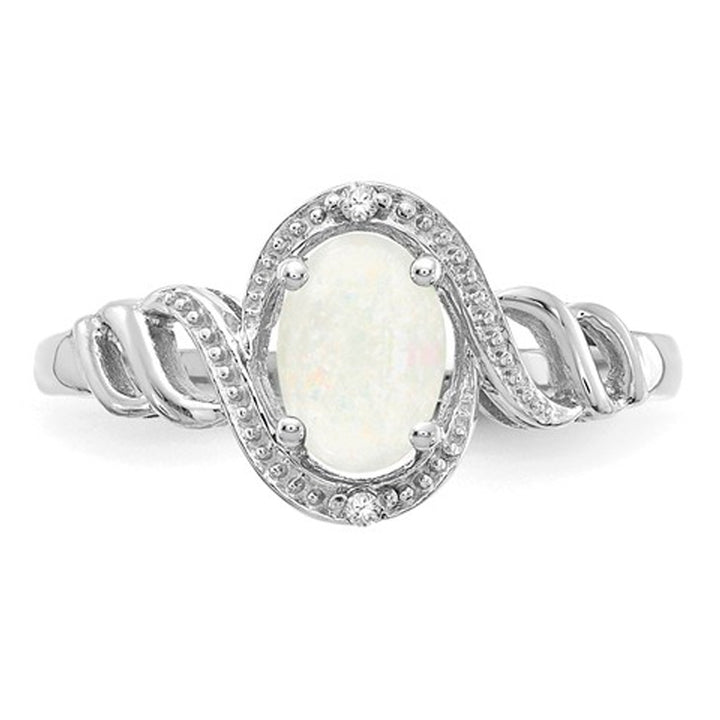 1/4 Carat (ctw) Natural Opal Ring in 10K White Gold Image 2