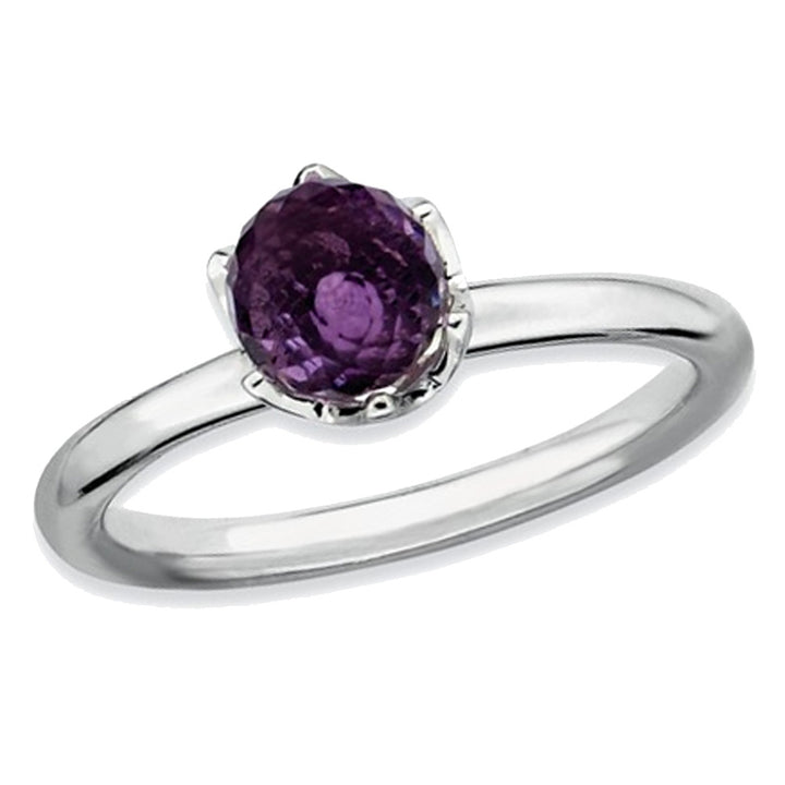1.00 Carat (ctw) Natural Amethyst Briolette Solitaire Ring in Sterling Silver Image 1