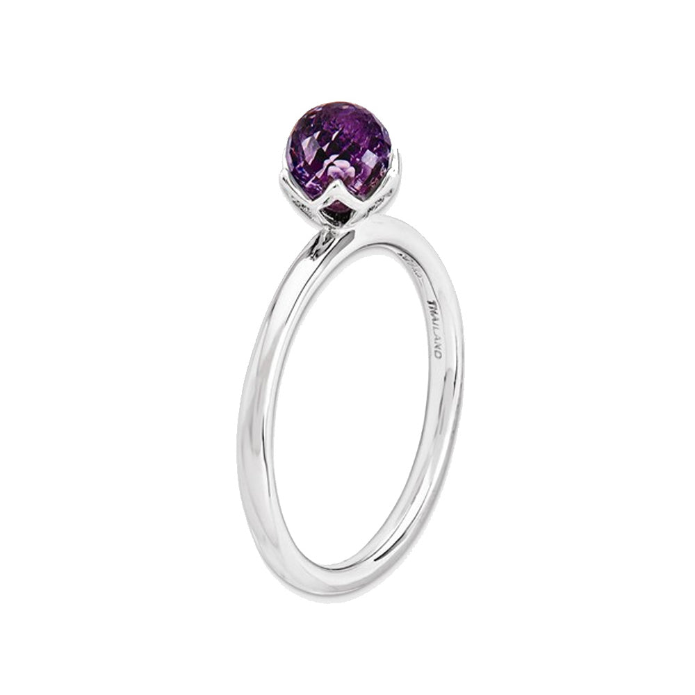 1.00 Carat (ctw) Natural Amethyst Briolette Solitaire Ring in Sterling Silver Image 2