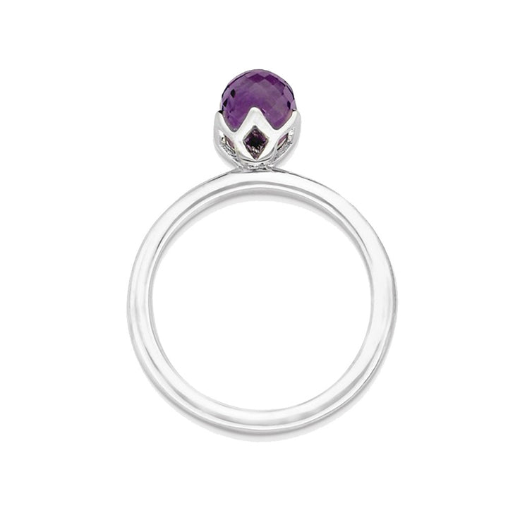1.00 Carat (ctw) Natural Amethyst Briolette Solitaire Ring in Sterling Silver Image 4