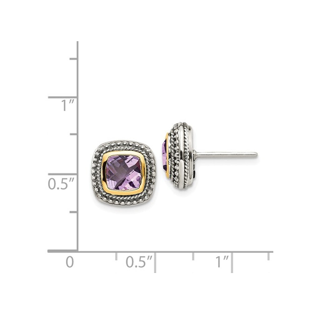 1.80 Carat (ctw) Natural Amethyst Post Earrings in Sterling Silver with 14K Gold Accents Image 2