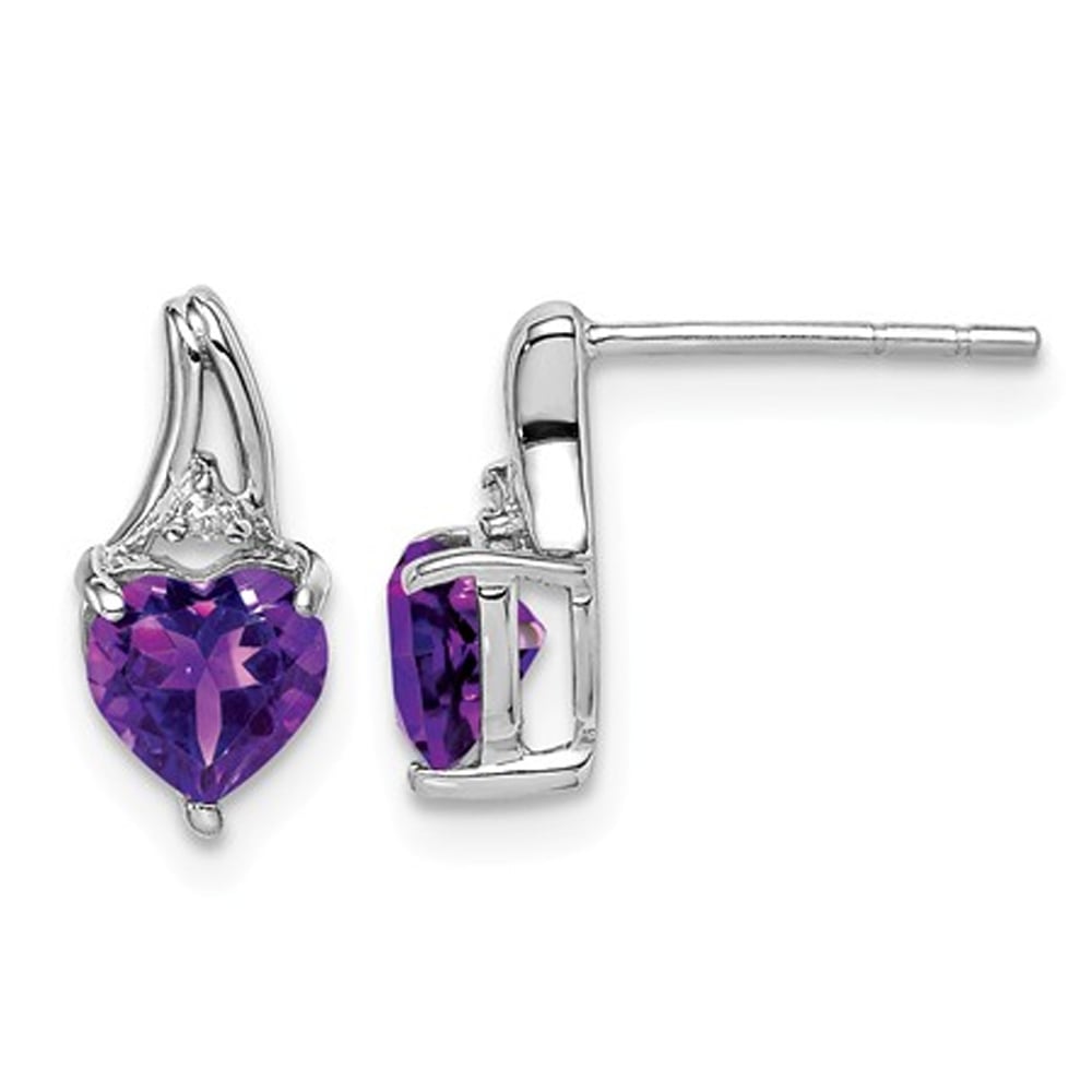 2/3 Carat (ctw) Amethyst Heart Post Earrings in Sterling Silver Image 1