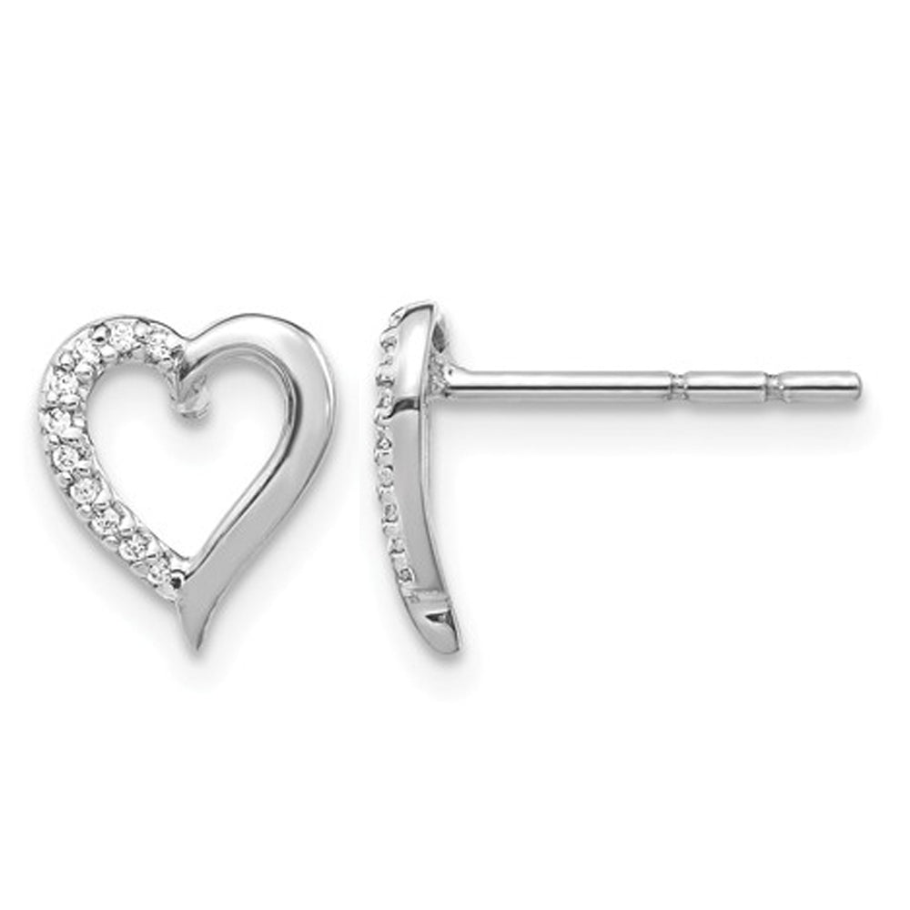 1/20 Carat (ctw) Diamond Heart Earrings in 14K White Gold Image 1