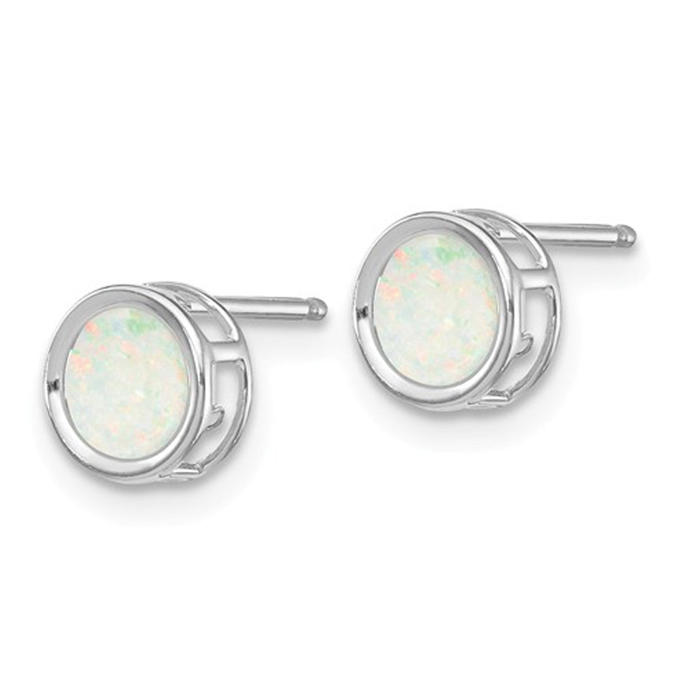 Natural Opal Solitaire Stud Earrings 3/5 carat (ctw) in 14K White Gold Image 3