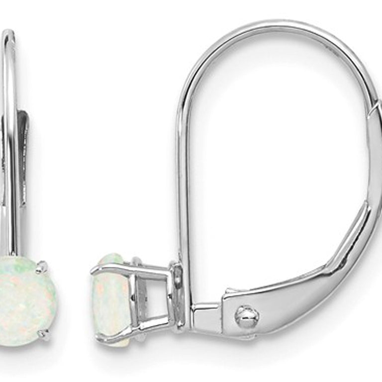 1/3 Carat (ctw) Natural Opal Leverback Earrings in 14K White Gold Image 1
