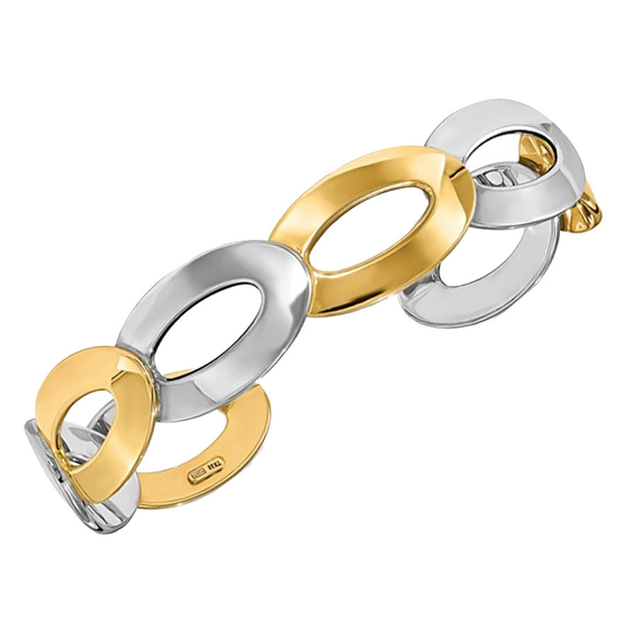 14K White and Yellow Gold Polished Cuff Bangle Bracelet Image 1