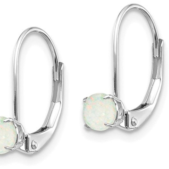 1/3 Carat (ctw) Natural Opal Leverback Earrings in 14K White Gold Image 3