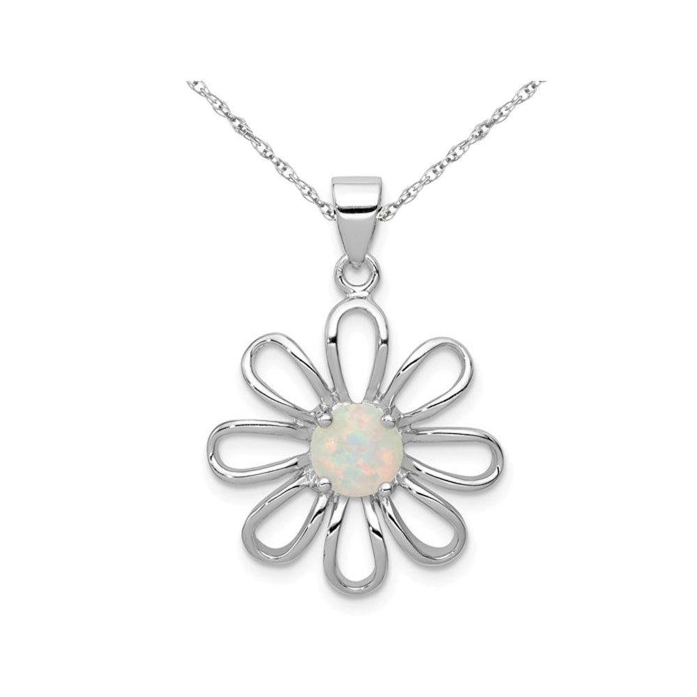 Lab Created Opal Flower Pendant Necklace in Sterling Silver with Chain Image 1