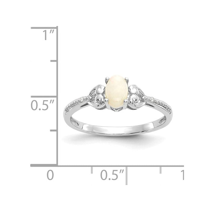 1/5 Carat (ctw) Natural Oval Opal Ring in 10K White Gold Image 4