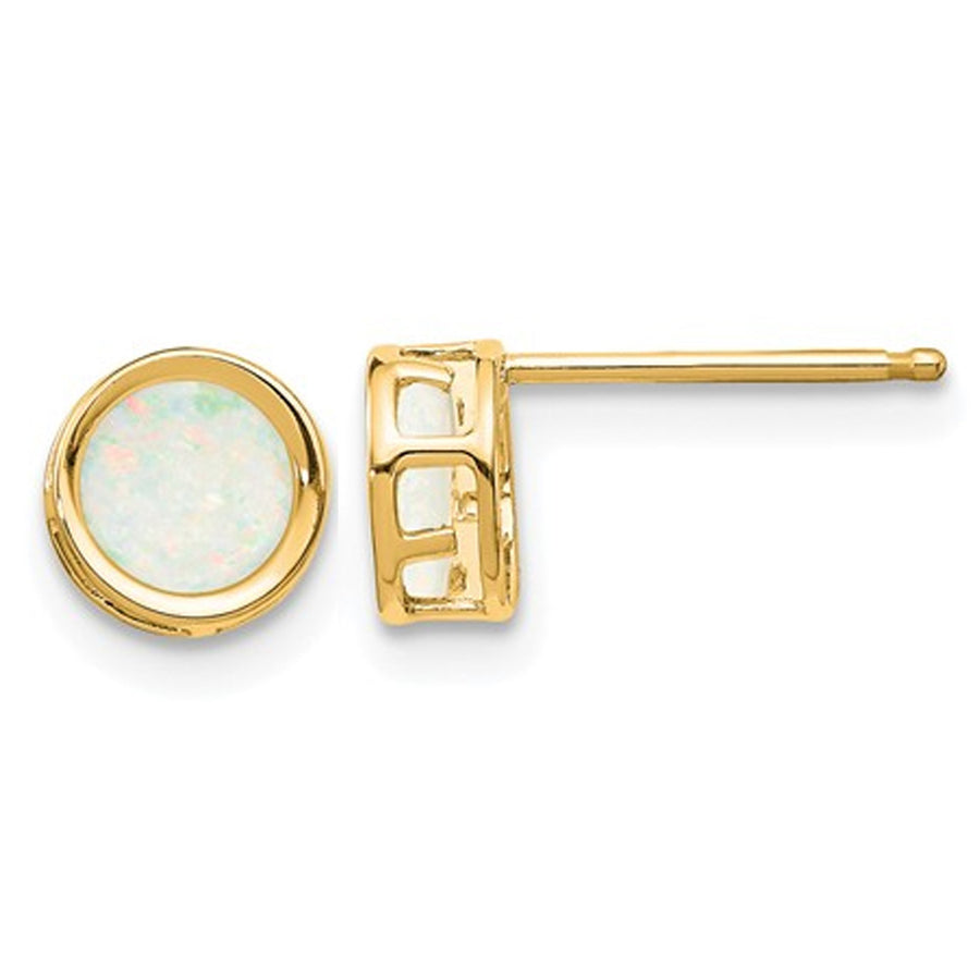 3/5 Carat (ctw) Opal Solitaire Earrings in 14K Yellow Gold Image 1