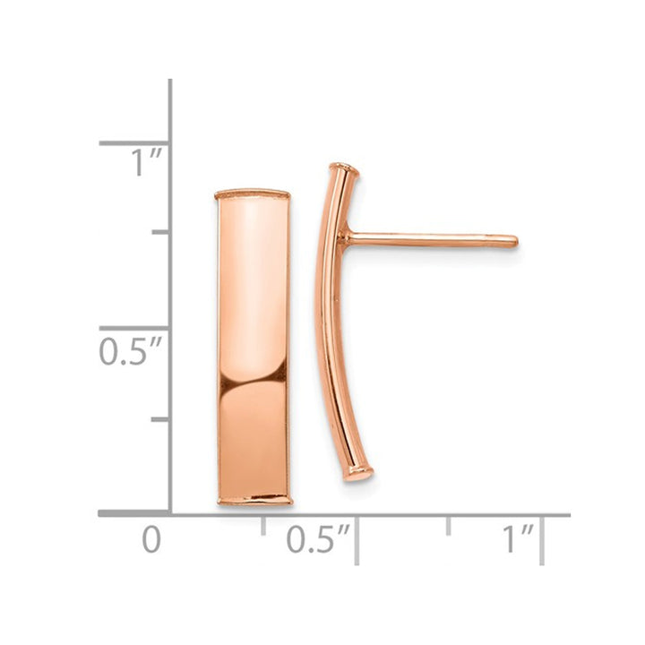 14K Rose Pink Gold Drop Flat Curved Stick Post Earrings Image 2